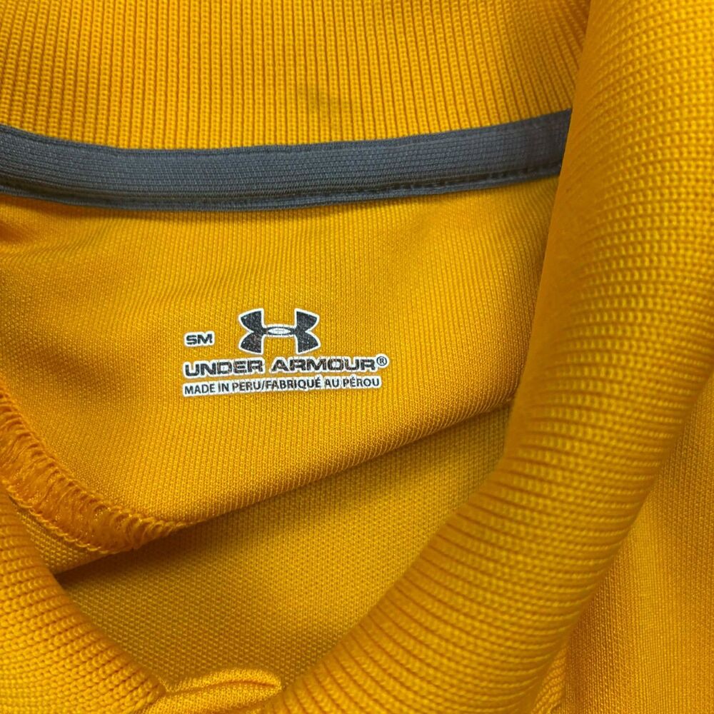 Under Armour Polo Shirt Men Small Yellow HeatGear Golf Athletic Performance Logo - Picture 3 of 10